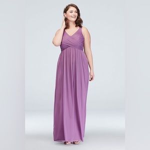 David’s Bridal size 26 in Wisteria, long mesh dress with cowl back detail